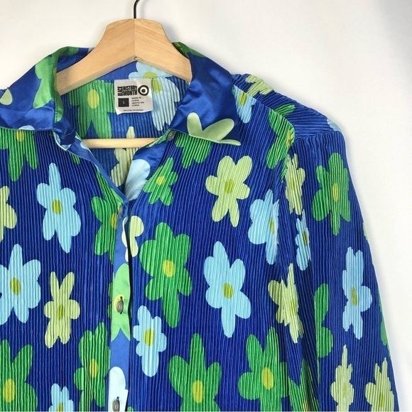 Sammy B X Target Blue Pleated Floral Long Sleeve Top S - Picture 5 of 7